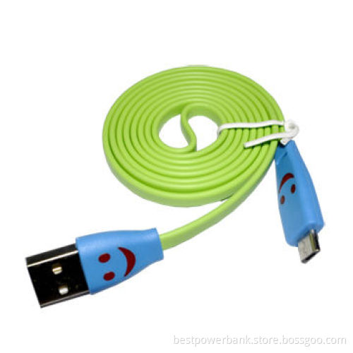 Smiling Face Flat LED Light Micro Noodle-shaped Data/Charging Sync Cable, 1m Length, TPE Material